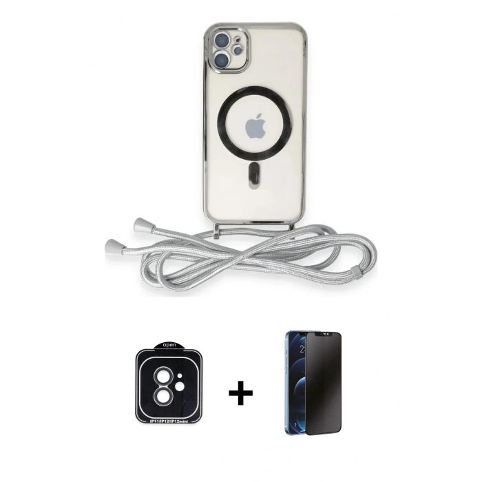 MARSİLYAN™- iPhone 11 Kılıf Eksen Özel Seri - Siyah 3D Antistatik Hayalet Cam Ekran Koruyucu + PVD Metal Kamera Lens - SH