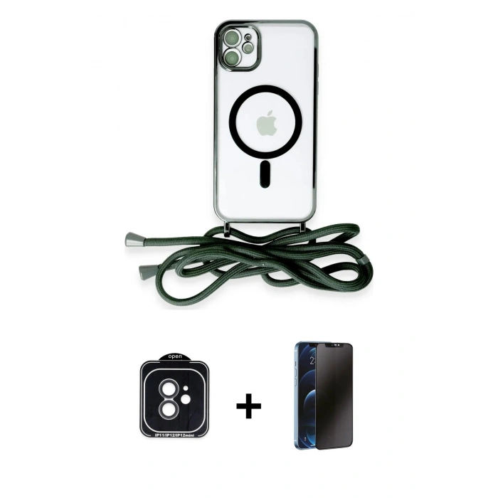 MARSİLYAN™- iPhone 11 Kılıf Eksen Özel Seri - Siyah 3D Antistatik Hayalet Cam Ekran Koruyucu + PVD Metal Kamera Lens - SH