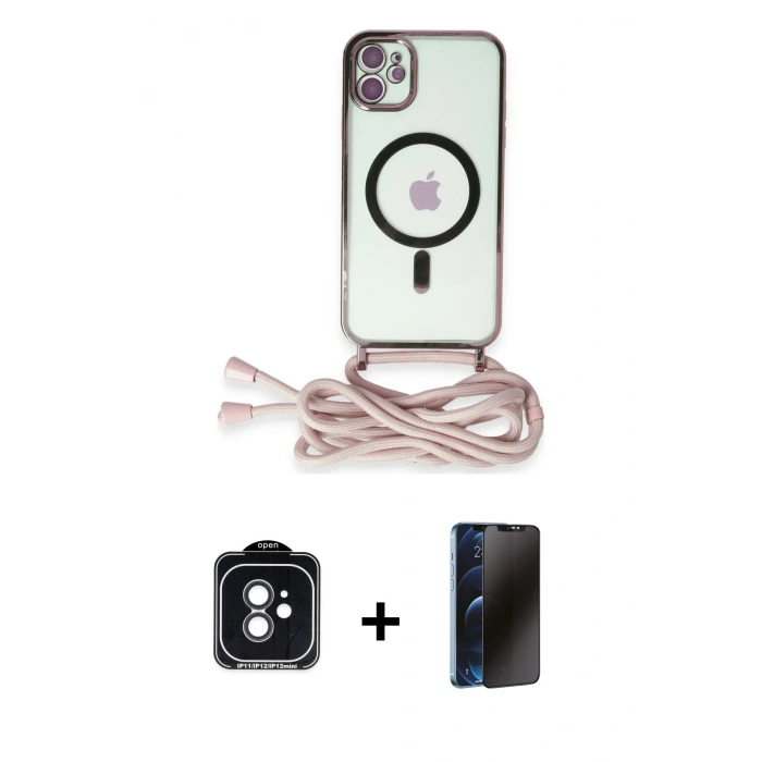 MARSİLYAN™- iPhone 11 Kılıf Eksen Özel Seri - Siyah 3D Antistatik Hayalet Cam Ekran Koruyucu + PVD Metal Kamera Lens - SH