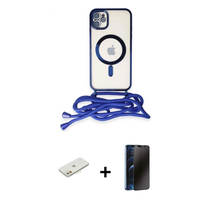MARSİLYAN™- iPhone 11 Kılıf Eksen Özel Seri - Siyah 3D Antistatik Hayalet Cam Ekran Koruyucu + Renkli Kamera Lens Koruma Cam - TU