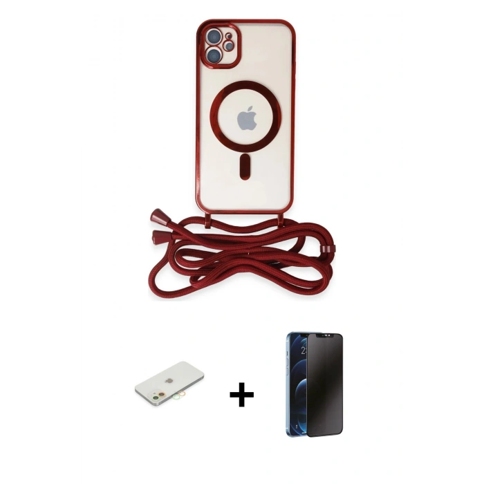 MARSİLYAN™- iPhone 11 Kılıf Eksen Özel Seri - Siyah 3D Antistatik Hayalet Cam Ekran Koruyucu + Renkli Kamera Lens Koruma Cam - TU