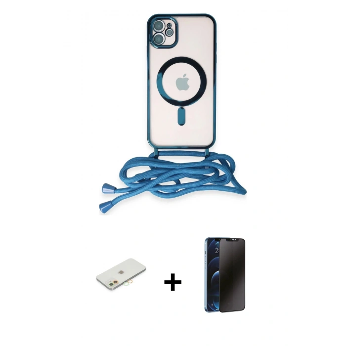 MARSİLYAN™- iPhone 11 Kılıf Eksen Özel Seri - Siyah 3D Antistatik Hayalet Cam Ekran Koruyucu + Renkli Kamera Lens Koruma Cam - TU
