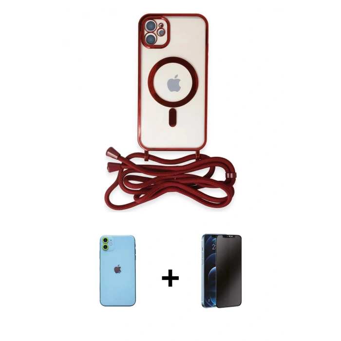 MARSİLYAN™- iPhone 11 Kılıf Eksen Özel Seri - Siyah 3D Antistatik Hayalet Cam Ekran Koruyucu + Neon Fosforlu Kamera Lens - YL