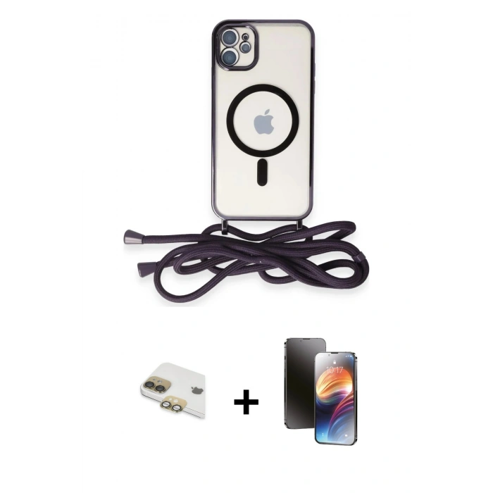 MARSİLYAN™- iPhone 11 Kılıf Eksen Özel Seri - Siyah 3D Antistatik Mat Seramik Nano Ekran Koruyucu + Pers Alüminyum Kamera Lens - GD