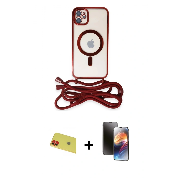 MARSİLYAN™- iPhone 11 Kılıf Eksen Özel Seri - Siyah 3D Antistatik Mat Seramik Nano Ekran Koruyucu + Rainbow Kamera Lens Koruma Cam - KI