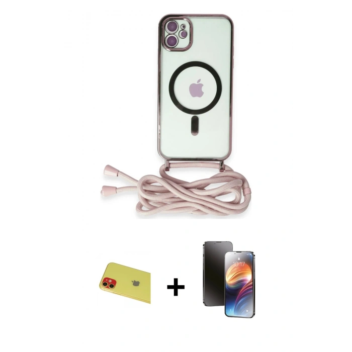 MARSİLYAN™- iPhone 11 Kılıf Eksen Özel Seri - Siyah 3D Antistatik Mat Seramik Nano Ekran Koruyucu + Rainbow Kamera Lens Koruma Cam - KI