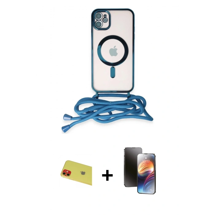 MARSİLYAN™- iPhone 11 Kılıf Eksen Özel Seri - Siyah 3D Antistatik Mat Seramik Nano Ekran Koruyucu + Rainbow Kamera Lens Koruma Cam - KI