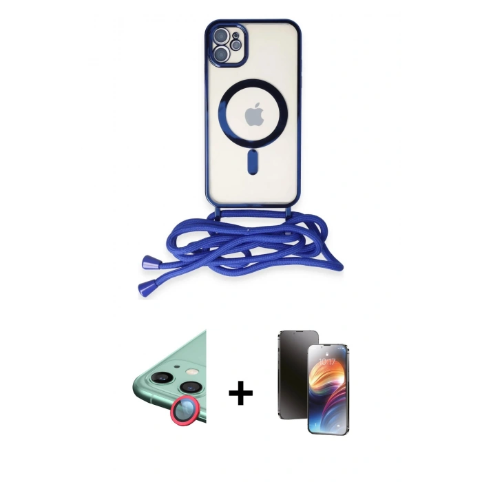 MARSİLYAN™- iPhone 11 Kılıf Eksen Özel Seri - Siyah 3D Antistatik Mat Seramik Nano Ekran Koruyucu + Raze Metal Kamera Lens - KI