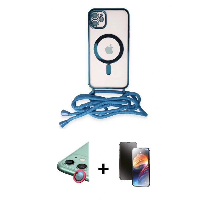 MARSİLYAN™- iPhone 11 Kılıf Eksen Özel Seri - Siyah 3D Antistatik Mat Seramik Nano Ekran Koruyucu + Raze Metal Kamera Lens - KI
