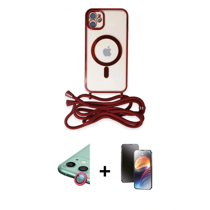 MARSİLYAN™- iPhone 11 Kılıf Eksen Özel Seri - Siyah 3D Antistatik Mat Seramik Nano Ekran Koruyucu + Raze Metal Kamera Lens - KI