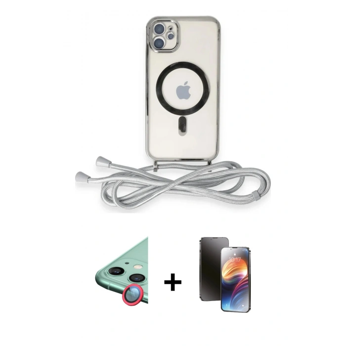 MARSİLYAN™- iPhone 11 Kılıf Eksen Özel Seri - Siyah 3D Antistatik Mat Seramik Nano Ekran Koruyucu + Raze Metal Kamera Lens - KI
