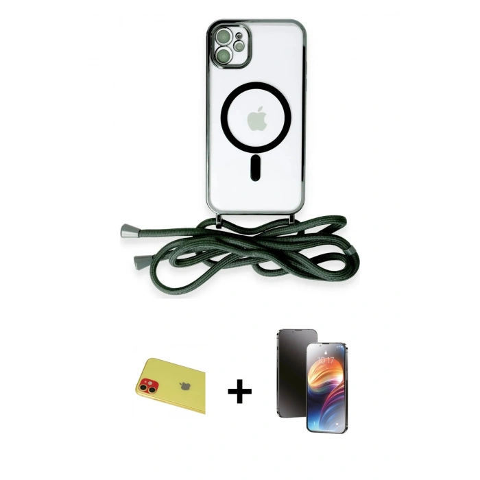 MARSİLYAN™- iPhone 11 Kılıf Eksen Özel Seri - Siyah 3D Antistatik Mat Seramik Nano Ekran Koruyucu + Rainbow Kamera Lens Koruma Cam - KI