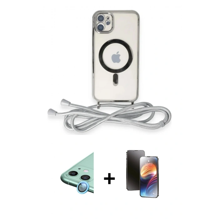 MARSİLYAN™- iPhone 11 Kılıf Eksen Özel Seri - Siyah 3D Antistatik Mat Seramik Nano Ekran Koruyucu + Mavi Raze Metal Kamera Lens