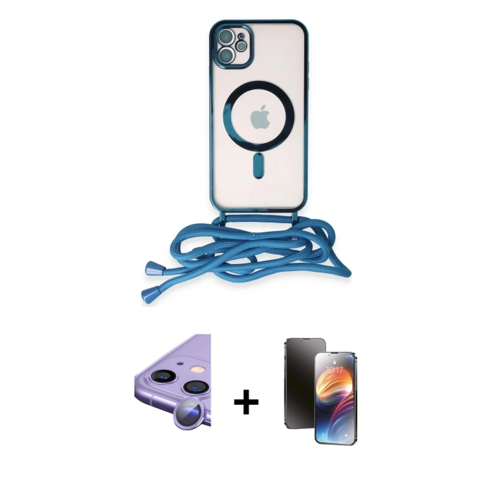 MARSİLYAN™- iPhone 11 Kılıf Eksen Özel Seri - Siyah 3D Antistatik Mat Seramik Nano Ekran Koruyucu + Raze Metal Kamera Lens - MR