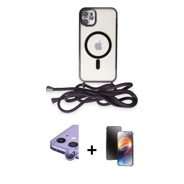 MARSİLYAN™- iPhone 11 Kılıf Eksen Özel Seri - Siyah 3D Antistatik Mat Seramik Nano Ekran Koruyucu + Raze Metal Kamera Lens - MR
