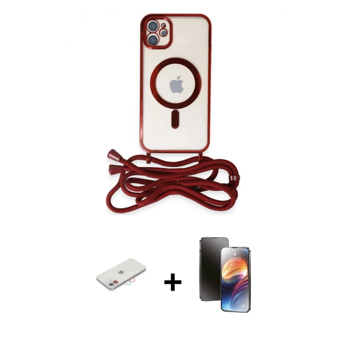 MARSİLYAN™- iPhone 11 Kılıf Eksen Özel Seri - Siyah 3D Antistatik Mat Seramik Nano Ekran Koruyucu + Renkli Kamera Lens Koruma Cam - PE