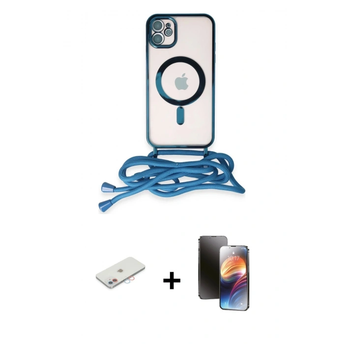 MARSİLYAN™- iPhone 11 Kılıf Eksen Özel Seri - Siyah 3D Antistatik Mat Seramik Nano Ekran Koruyucu + Renkli Kamera Lens Koruma Cam - PE