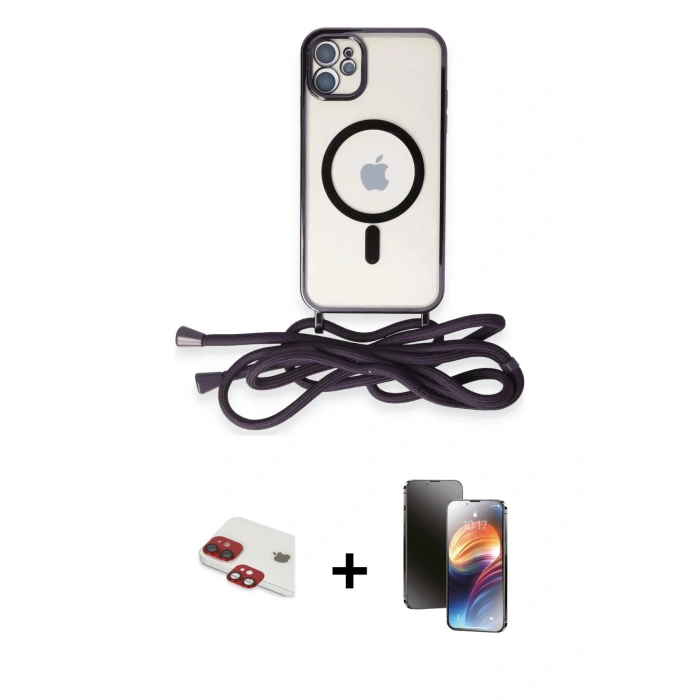 MARSİLYAN™- iPhone 11 Kılıf Eksen Özel Seri - Siyah 3D Antistatik Mat Seramik Nano Ekran Koruyucu + Pers Alüminyum Kamera Lens - KI