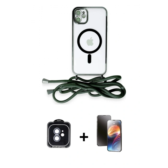 MARSİLYAN™- iPhone 11 Kılıf Eksen Özel Seri - Siyah 3D Antistatik Mat Seramik Nano Ekran Koruyucu + PVD Metal Kamera Lens - MI