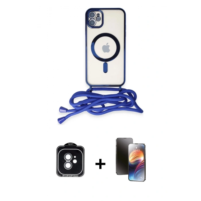 MARSİLYAN™- iPhone 11 Kılıf Eksen Özel Seri - Siyah 3D Antistatik Mat Seramik Nano Ekran Koruyucu + PVD Metal Kamera Lens - YL