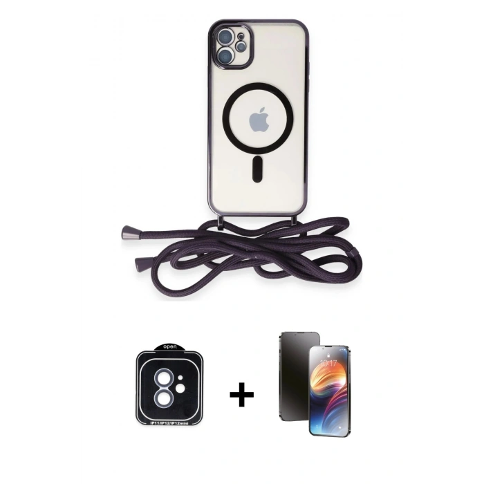 MARSİLYAN™- iPhone 11 Kılıf Eksen Özel Seri - Siyah 3D Antistatik Mat Seramik Nano Ekran Koruyucu + PVD Metal Kamera Lens - MI