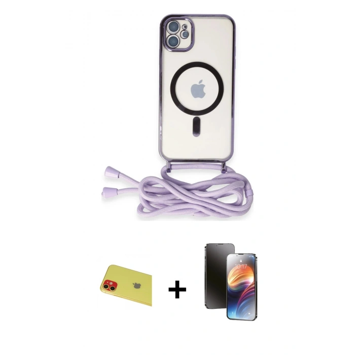 MARSİLYAN™- iPhone 11 Kılıf Eksen Özel Seri - Siyah 3D Antistatik Mat Seramik Nano Ekran Koruyucu + Rainbow Kamera Lens Koruma Cam - KI