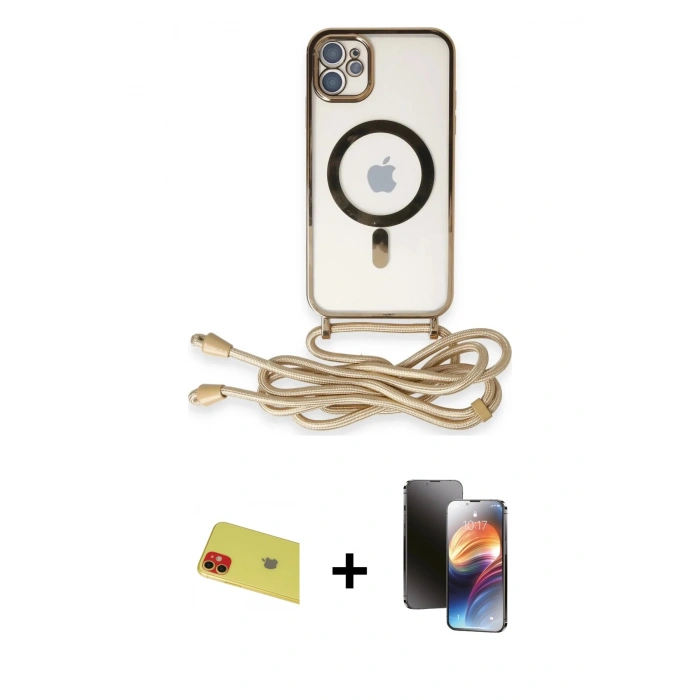 MARSİLYAN™- iPhone 11 Kılıf Eksen Özel Seri - Siyah 3D Antistatik Mat Seramik Nano Ekran Koruyucu + Rainbow Kamera Lens Koruma Cam - KI