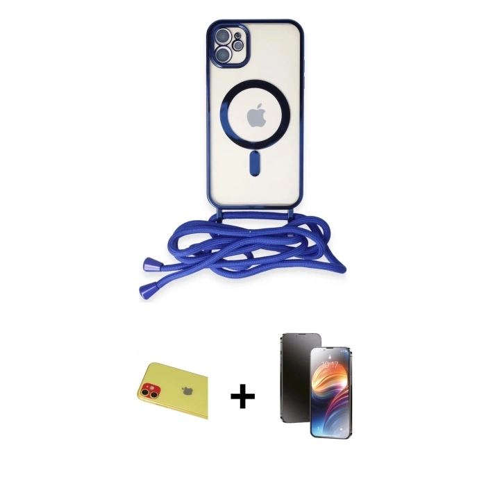 MARSİLYAN™- iPhone 11 Kılıf Eksen Özel Seri - Siyah 3D Antistatik Mat Seramik Nano Ekran Koruyucu + Rainbow Kamera Lens Koruma Cam - KI