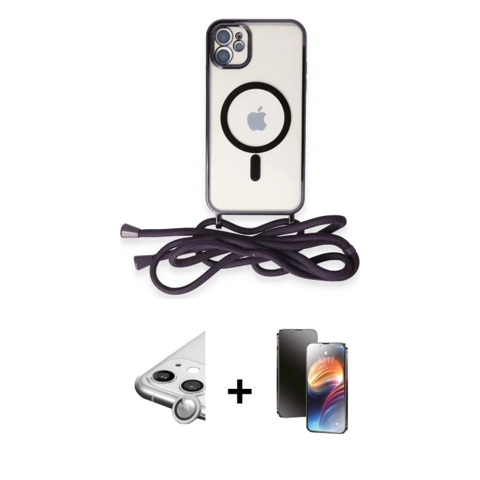 MARSİLYAN™- iPhone 11 Kılıf Eksen Özel Seri - Siyah 3D Antistatik Mat Seramik Nano Ekran Koruyucu + Raze Metal Kamera Lens - GS