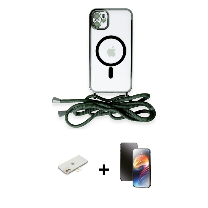 MARSİLYAN™- iPhone 11 Kılıf Eksen Özel Seri - Siyah 3D Antistatik Mat Seramik Nano Ekran Koruyucu + Renkli Kamera Lens Koruma Cam - SI