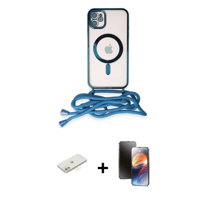 MARSİLYAN™- iPhone 11 Kılıf Eksen Özel Seri - Siyah 3D Antistatik Mat Seramik Nano Ekran Koruyucu + Renkli Kamera Lens Koruma Cam - SI