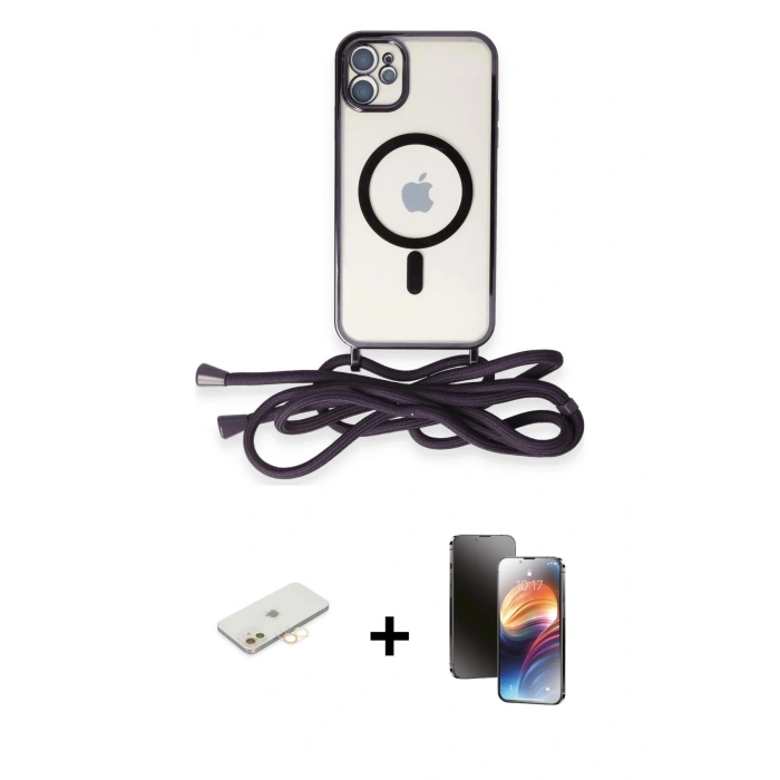 MARSİLYAN™- iPhone 11 Kılıf Eksen Özel Seri - Siyah 3D Antistatik Mat Seramik Nano Ekran Koruyucu + Renkli Kamera Lens Koruma Cam - SI