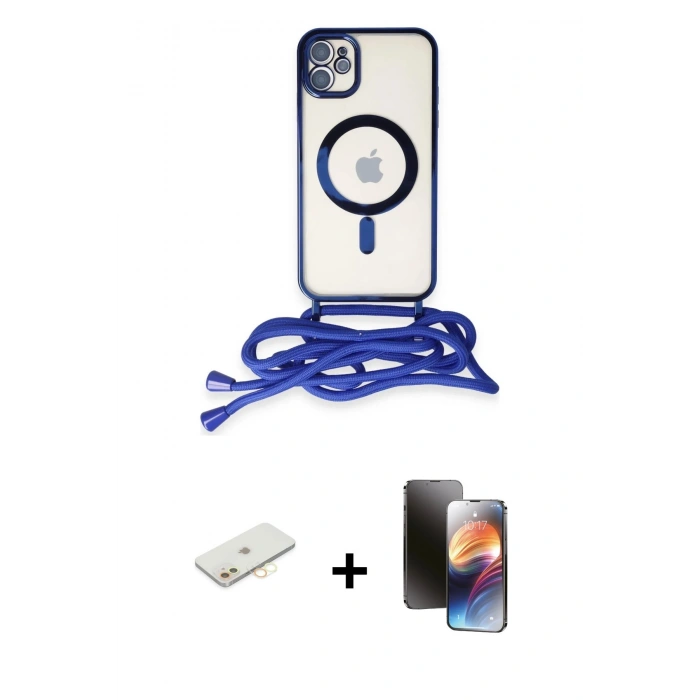 MARSİLYAN™- iPhone 11 Kılıf Eksen Özel Seri - Siyah 3D Antistatik Mat Seramik Nano Ekran Koruyucu + Renkli Kamera Lens Koruma Cam - SI