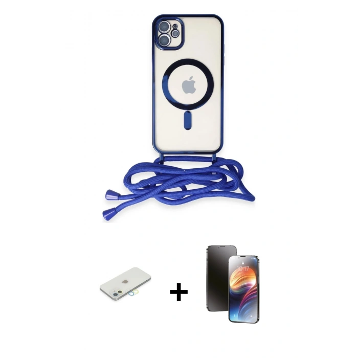 MARSİLYAN™- iPhone 11 Kılıf Eksen Özel Seri - Siyah 3D Antistatik Mat Seramik Nano Ekran Koruyucu + Renkli Kamera Lens Koruma Cam - SI