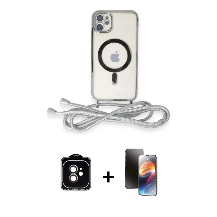 MARSİLYAN™- iPhone 11 Kılıf Eksen Özel Seri - Siyah 3D Antistatik Mat Seramik Nano Ekran Koruyucu + PVD Metal Kamera Lens - TU