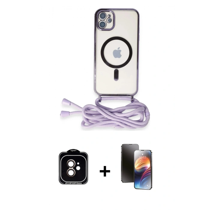 MARSİLYAN™- iPhone 11 Kılıf Eksen Özel Seri - Siyah 3D Antistatik Mat Seramik Nano Ekran Koruyucu + PVD Metal Kamera Lens - TU