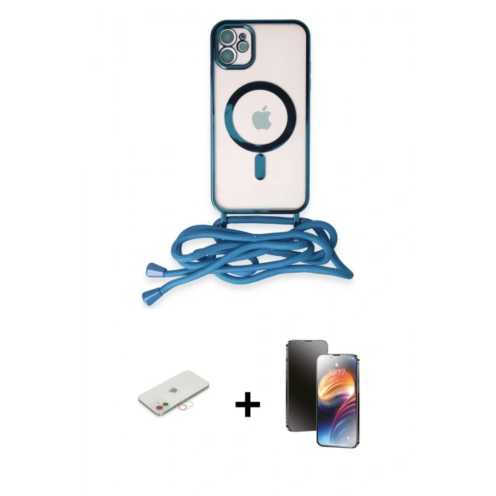 MARSİLYAN™- iPhone 11 Kılıf Eksen Özel Seri - Siyah 3D Antistatik Mat Seramik Nano Ekran Koruyucu + Yeşil Renkli Kamera Lens Koruma Cam