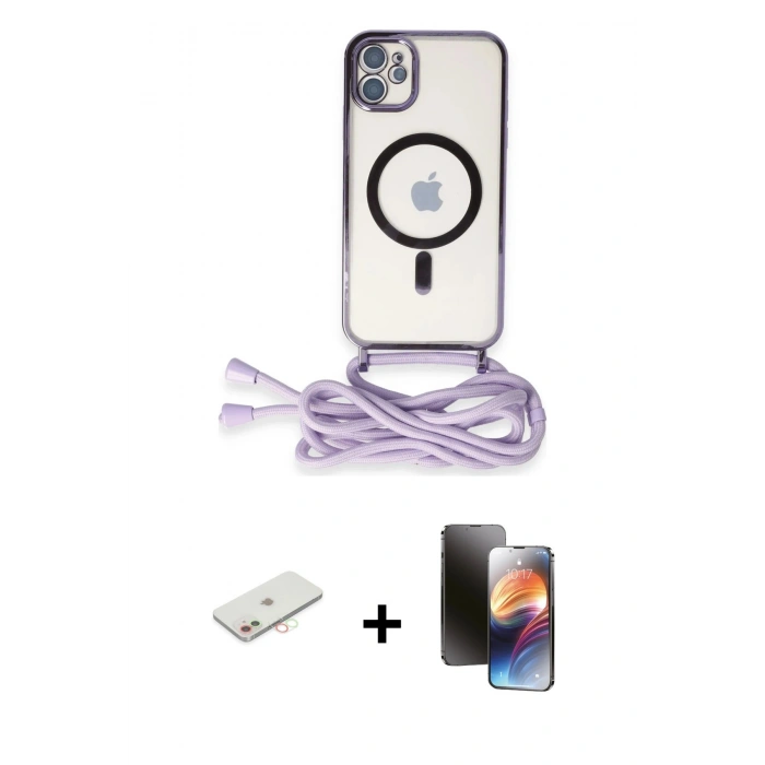 MARSİLYAN™- iPhone 11 Kılıf Eksen Özel Seri - Siyah 3D Antistatik Mat Seramik Nano Ekran Koruyucu + Yeşil Renkli Kamera Lens Koruma Cam