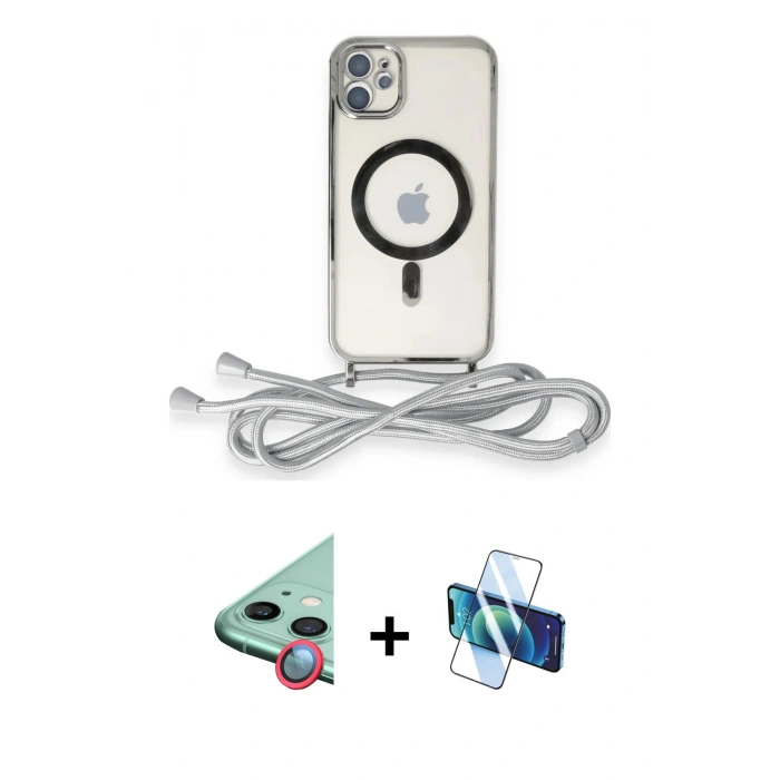 MARSİLYAN™- iPhone 11 Kılıf Eksen Özel Seri - Siyah 3D Antistatik Seramik Nano Ekran Koruyucu + Kırmızı Raze Metal Kamera Lens