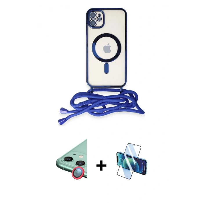 MARSİLYAN™- iPhone 11 Kılıf Eksen Özel Seri - Siyah 3D Antistatik Seramik Nano Ekran Koruyucu + Kırmızı Raze Metal Kamera Lens