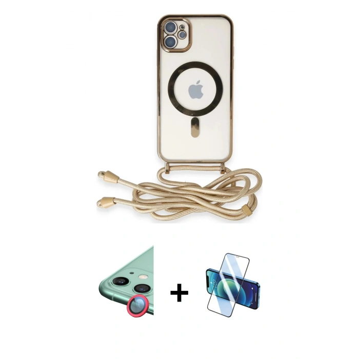 MARSİLYAN™- iPhone 11 Kılıf Eksen Özel Seri - Siyah 3D Antistatik Seramik Nano Ekran Koruyucu + Kırmızı Raze Metal Kamera Lens