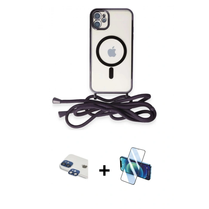MARSİLYAN™- iPhone 11 Kılıf Eksen Özel Seri - Siyah 3D Antistatik Seramik Nano Ekran Koruyucu + Pers Alüminyum Kamera Lens - LT