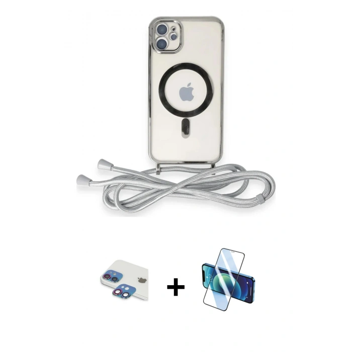 MARSİLYAN™- iPhone 11 Kılıf Eksen Özel Seri - Siyah 3D Antistatik Seramik Nano Ekran Koruyucu + Pers Alüminyum Kamera Lens - GI