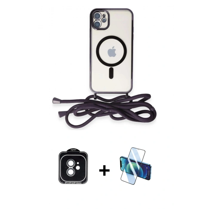 MARSİLYAN™- iPhone 11 Kılıf Eksen Özel Seri - Siyah 3D Antistatik Seramik Nano Ekran Koruyucu + PVD Metal Kamera Lens - YL