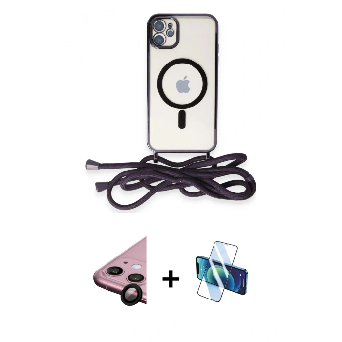 MARSİLYAN™- iPhone 11 Kılıf Eksen Özel Seri - Siyah 3D Antistatik Seramik Nano Ekran Koruyucu + Raze Metal Kamera Lens - SH