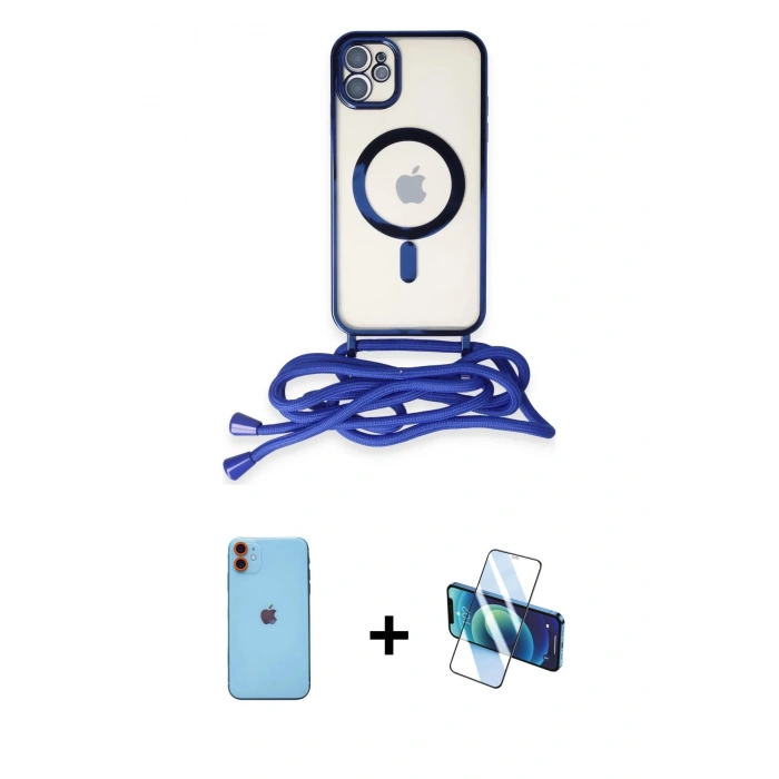 MARSİLYAN™- iPhone 11 Kılıf Eksen Özel Seri - Siyah 3D Antistatik Seramik Nano Ekran Koruyucu + Neon Fosforlu Kamera Lens - TU