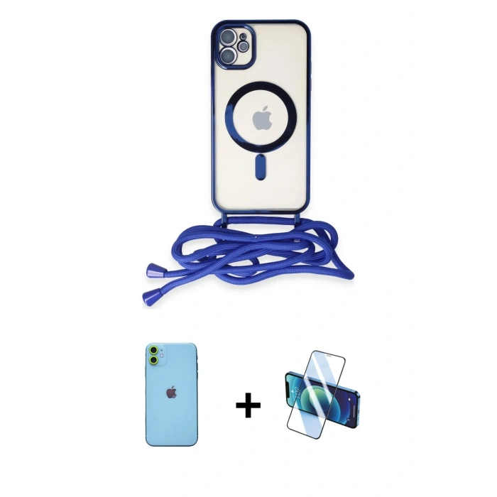 MARSİLYAN™- iPhone 11 Kılıf Eksen Özel Seri - Siyah 3D Antistatik Seramik Nano Ekran Koruyucu + Neon Fosforlu Kamera Lens - YL