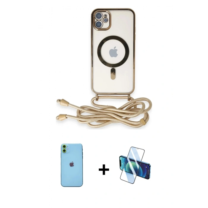 MARSİLYAN™- iPhone 11 Kılıf Eksen Özel Seri - Siyah 3D Antistatik Seramik Nano Ekran Koruyucu + Neon Fosforlu Kamera Lens - YL