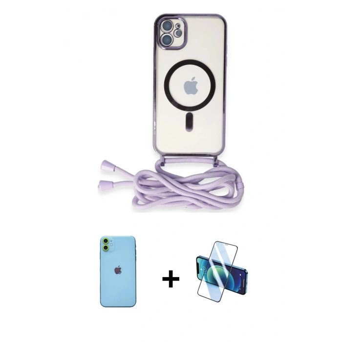 MARSİLYAN™- iPhone 11 Kılıf Eksen Özel Seri - Siyah 3D Antistatik Seramik Nano Ekran Koruyucu + Neon Fosforlu Kamera Lens - YL