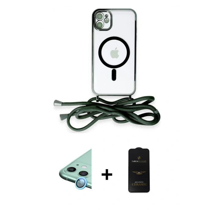 MARSİLYAN™- iPhone 11 Kılıf Eksen Özel Seri - Siyah 6D Antistatik Mat Seramik Hayalet Nano Ekran Koruyucu + Raze Metal Kamera Lens - MI
